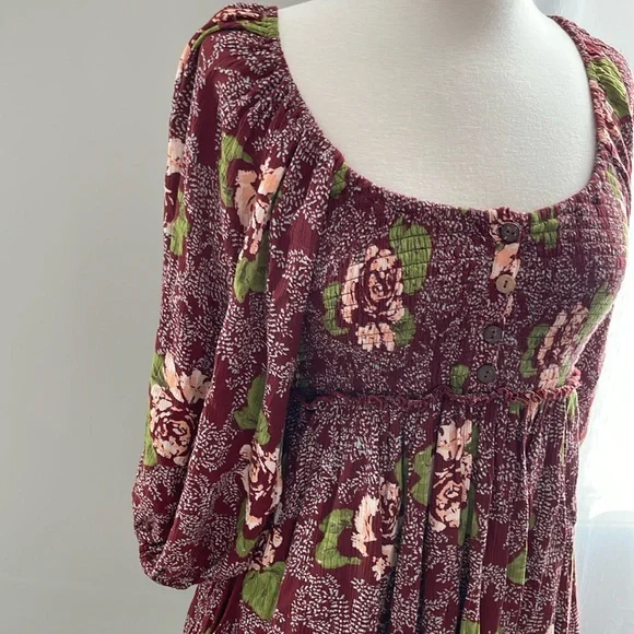 Free People Summer Picnic Printed Mini Dress Raisin Combo Brown Floral Brown - Picture 5 of 11